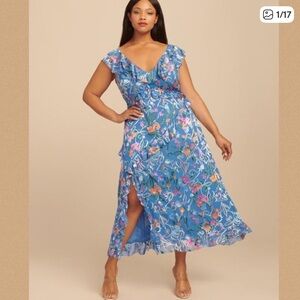 Tanya Taylor Arielle Silk-blend Midi Dress In Blue Floral Print